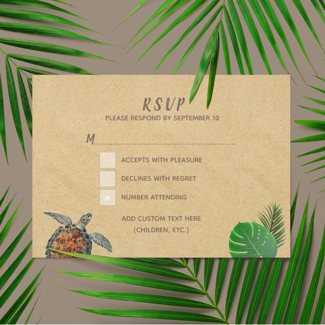 Tropical Beach Sea Turtle Wedding RSVP Card (Creator Uploaded)