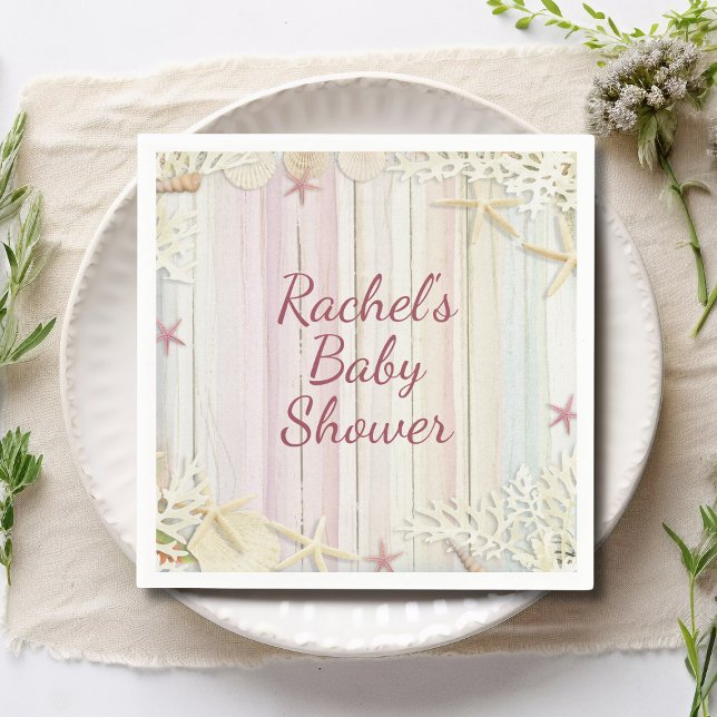 Tropical Beach Seashell Baby Shower Boho Chic Napkin (Creator Uploaded)