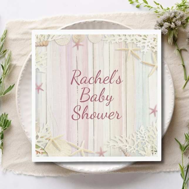 Tropical Beach Seashell Baby Shower Boho Chic Napkin (Creator Uploaded)