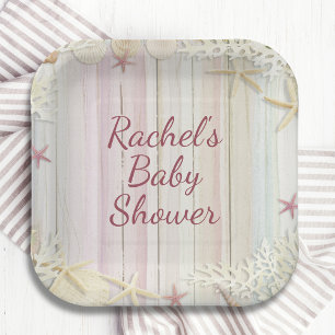 Tropical Beach Seashell Baby Shower Boho Chic Paper Plate