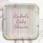 Tropical Beach Seashell Baby Shower Boho Chic Paper Plate<br><div class="desc">Thank You Tropical Beach Seashell Baby Shower Boho Chic Modern Party Paper Plates features a pretty beach themed design in pastel colours with seashells and your custom text in the centre in elegant pink calligraphy script typography. Perfect baby shower party supplies. Designed by Evco Studio www.zazzle.com/store/evcostudio</div>