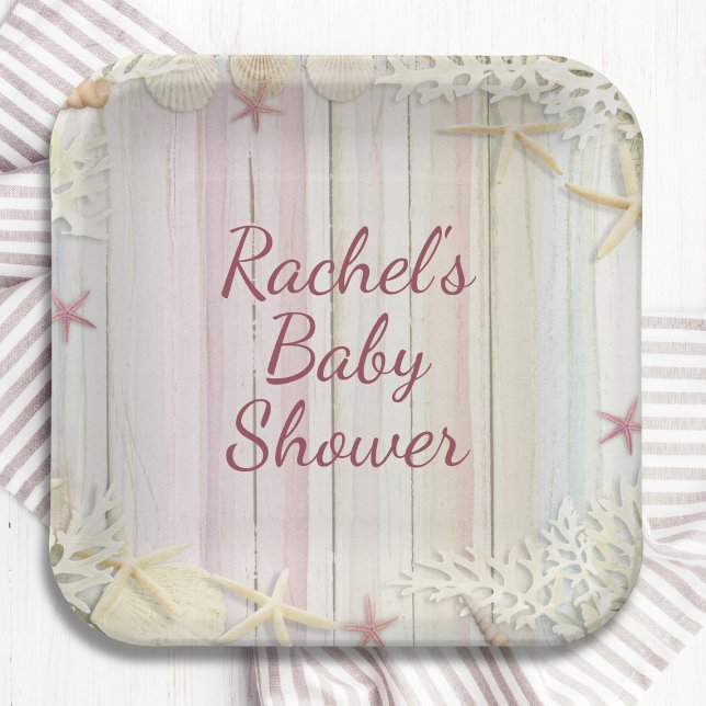 Tropical Beach Seashell Baby Shower Paper Plate (Creator Uploaded)