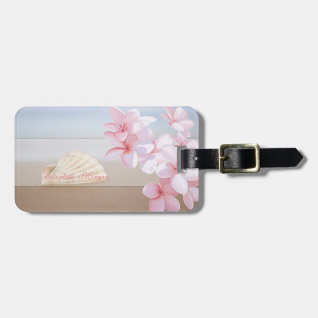 Tropical, Beach, Seashell, Plumeria Luggage Tag (Front Horizontal)
