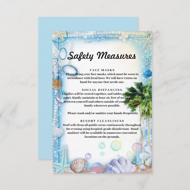 Tropical Beach Seashell Safety Measures Enclosure Card (Front/Back)