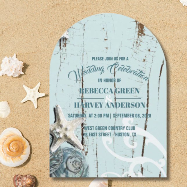 Tropical Beach Seashell Starfish Coastal Wedding Invitation (Tropical Beach Seashell Starfish Coastal Wedding Invitation)