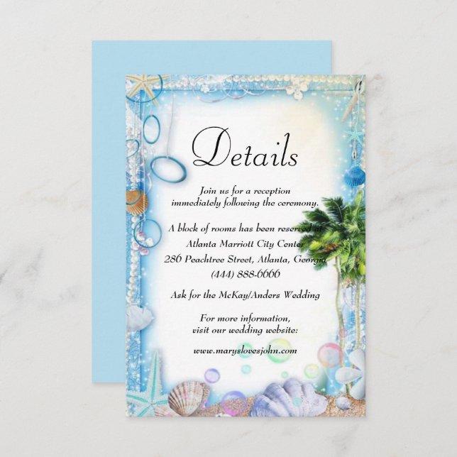 Tropical Beach Seashell Wedding Details Enclosure Card (Front/Back)