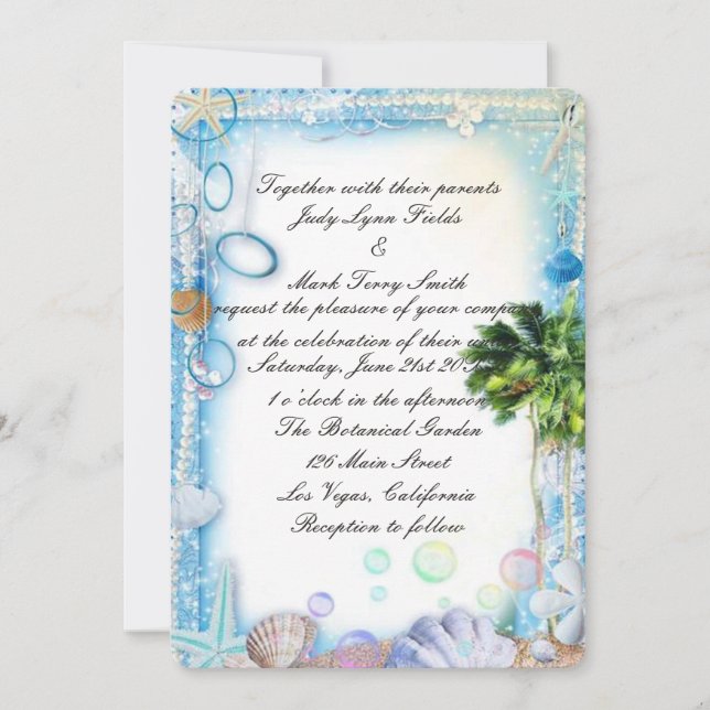 Tropical Beach Seashell Wedding Invitation (Front)