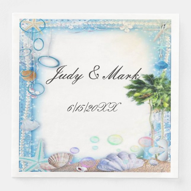 Tropical Beach Seashell Wedding Paper Napkins (Front)