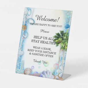 Tropical Beach Seashell Wedding Safety  Pedestal Sign