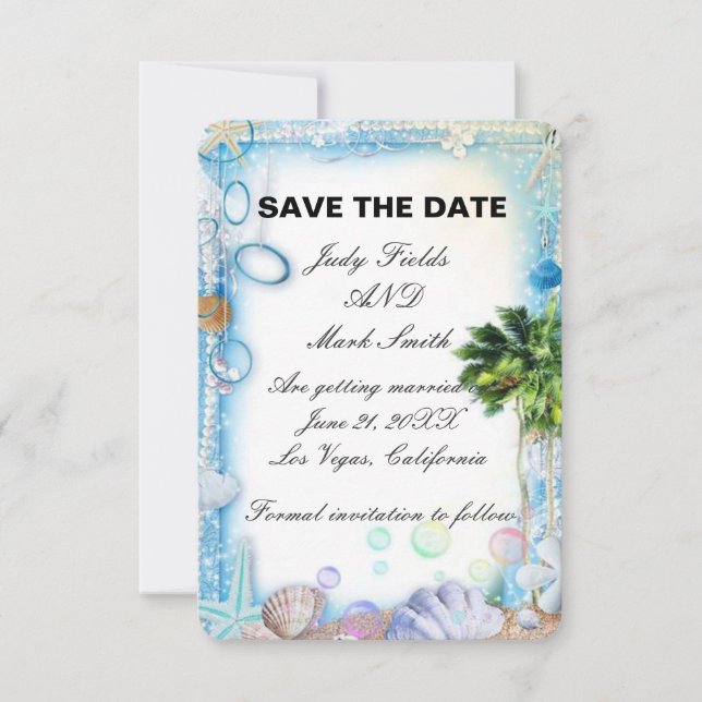 Tropical Beach Seashell Wedding Save The Date Card (Front)