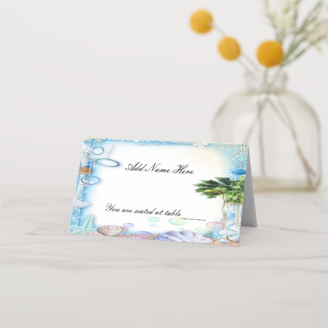 Tropical Beach Seashell Wedding Table Place Card (Front)