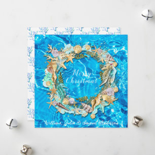 Tropical Beach Seashells Starfish Sand Dollar  Holiday Card