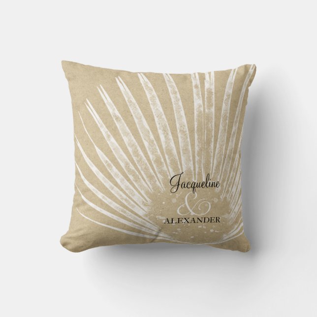 Tropical Beach Seaside Jungle Palm Foliage Wedding Cushion (Front)