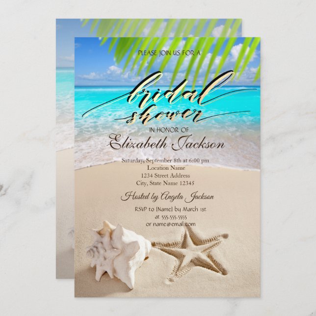 Tropical Beach,Seastar,Seashell Bridal Shower Invitation (Front/Back)