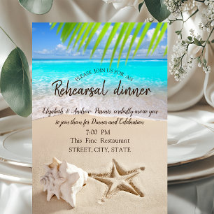 Tropical Beach,Seastar,Seashell Rehearsal Dinner Invitation