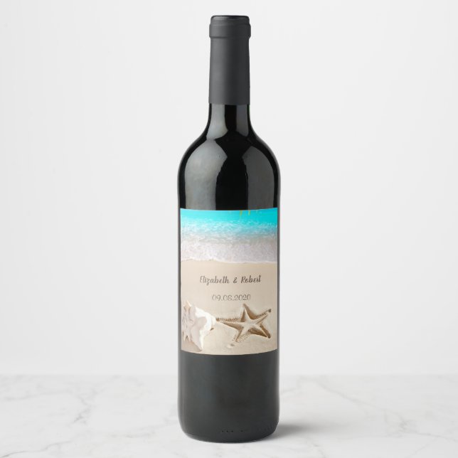 Tropical Beach,Seastar,Seashell Wine Label (Front)