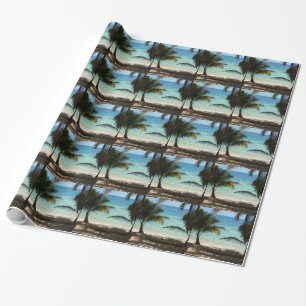 Tropical beach shaded by palms wrapping paper