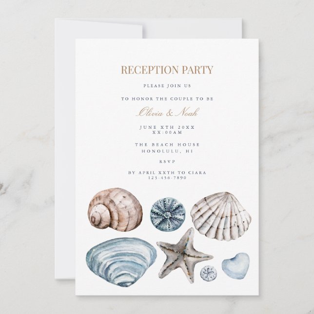Tropical Beach Shell Reception Invitation Card (Front)
