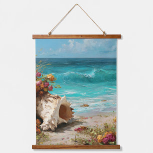 Tropical Beach Shell Turquoise Ocean Art Hanging Tapestry