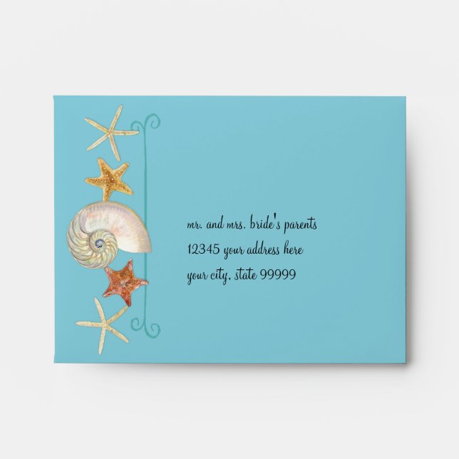 Tropical Beach Shells Starfish Nautilus Summer Envelope (Front)