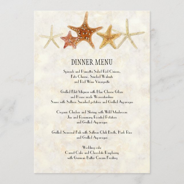 Tropical Beach Shells Starfish Nautilus Summer Menu (Front)