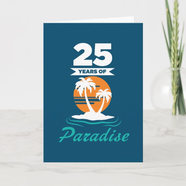 Tropical Beach Silver 25th Wedding Anniversary Card (Front)