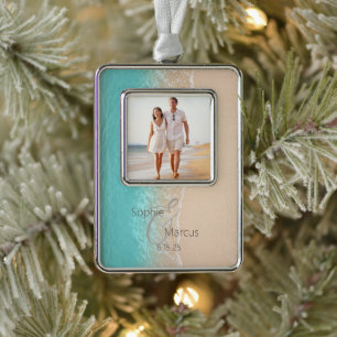 Tropical Beach Silver Plated Framed Ornament