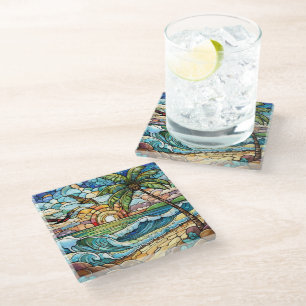 Tropical Beach Stained glass art Coaster