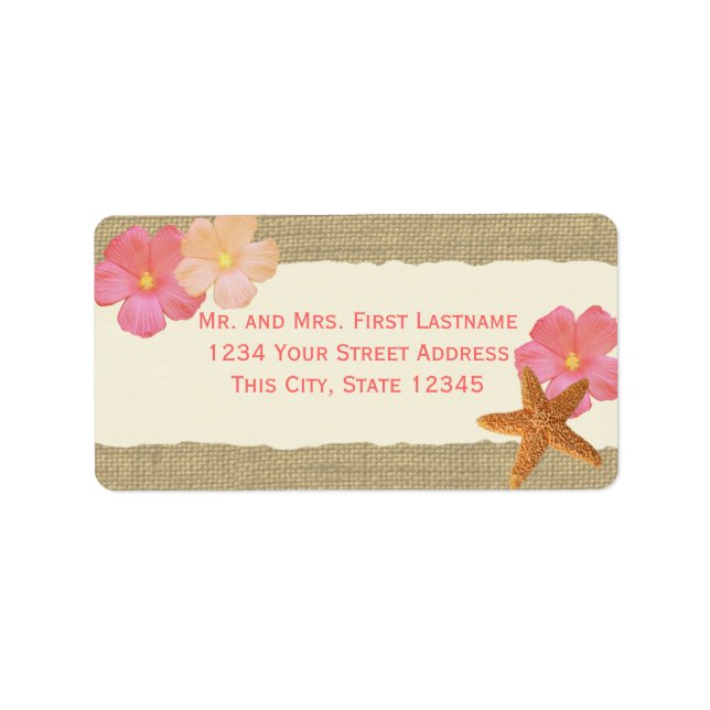 Tropical Beach Starfish and Hibiscus Label (Front)