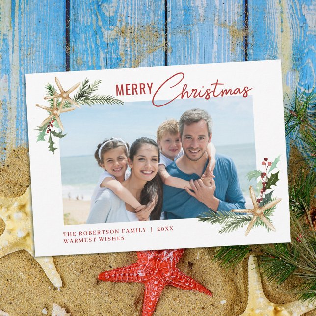 Tropical Beach Starfish Christmas Photo Holiday Card (Creator Uploaded)