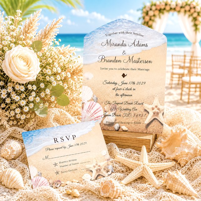 Tropical Beach Starfish Summer Wedding All In One Invitation (Creator Uploaded)