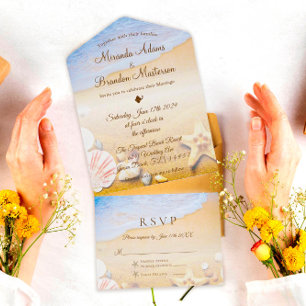 Tropical Beach Starfish Summer Wedding All In One Invitation