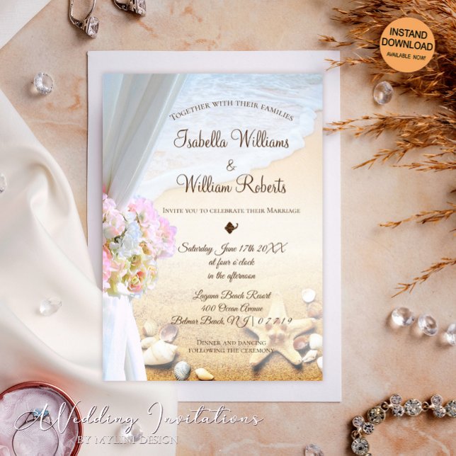 Tropical Beach Starfish Wedding Invitation (Creator Uploaded)