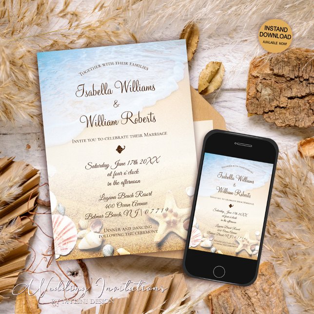 Tropical Beach Starfish Wedding Invitation (Creator Uploaded)