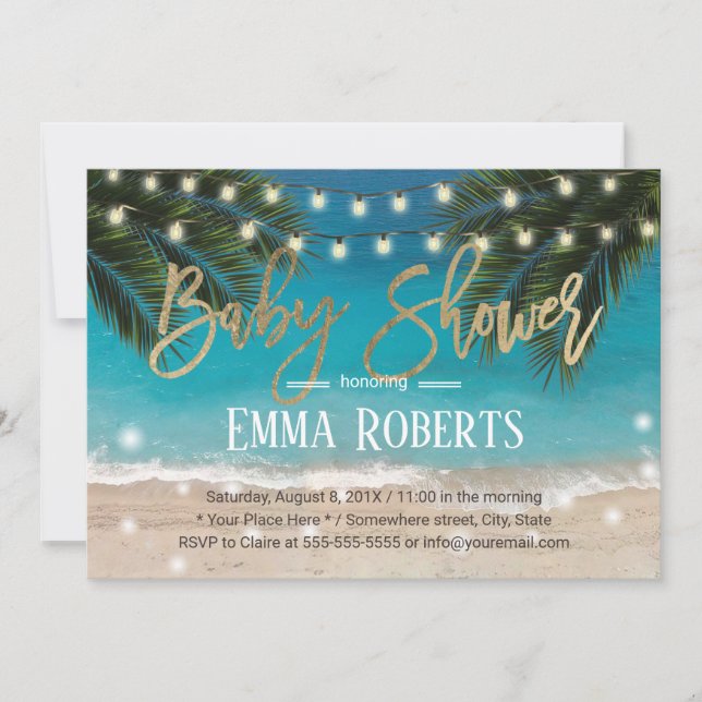 Tropical Beach String Lights Baby Shower Invitation (Front)