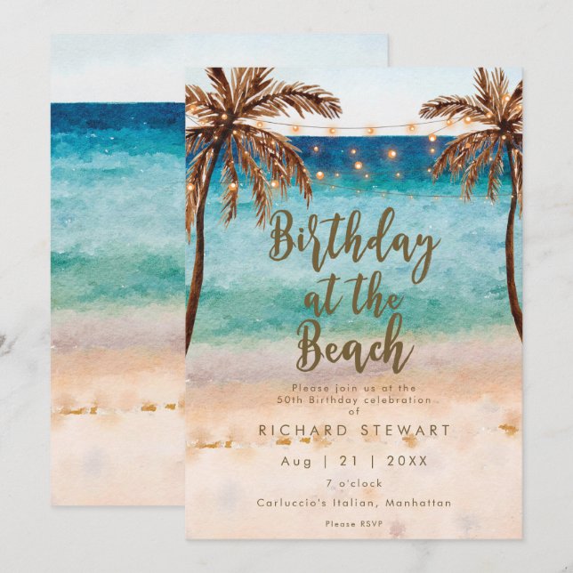 tropical beach summer birthday party invitation (Front/Back)