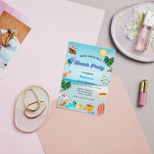 Tropical Beach Summer birthday Party Invitation
