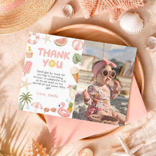 Tropical Beach Summer Birthday Photo Thank You Card