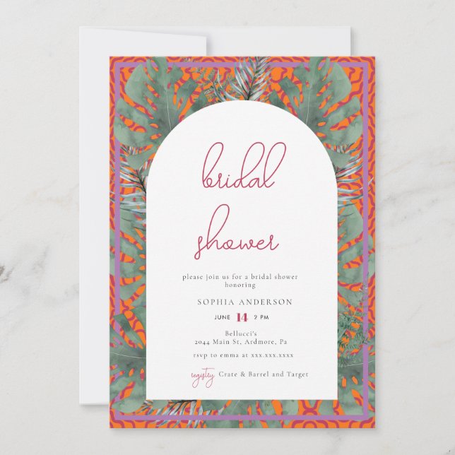 Tropical Beach Summer Fuchsia Bridal Shower  Invitation (Front)