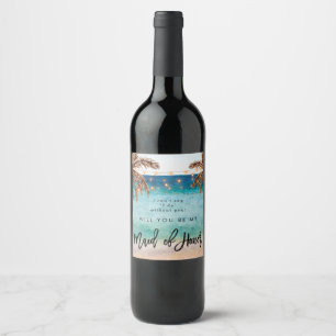 Tropical beach summer maid of honour proposal wine label