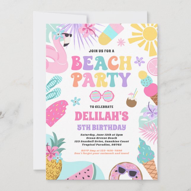  Tropical Beach Summer Ocean Birthday Party Invitation (Front)