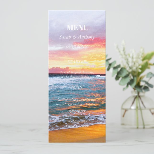 Tropical Beach Summer Seaside Wedding Food  Menu (Standing Front)