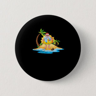 Tropical Beach Summer Sunset Funny Santa Christmas 6 Cm Round Badge
