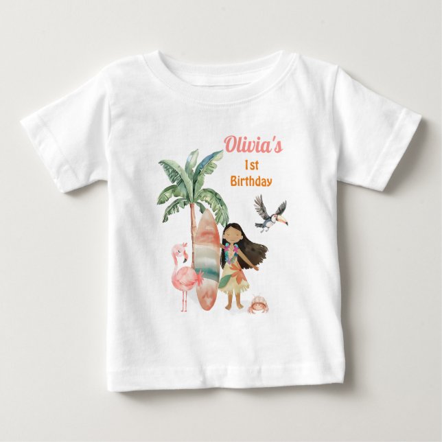 Tropical Beach Summer Surf Sea 1st Birthday Girl Baby T-Shirt (Front)