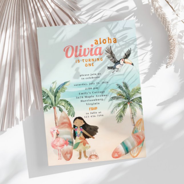 Tropical Beach Summer Surf Sea 1st Birthday Girl Invitation (Creator Uploaded)