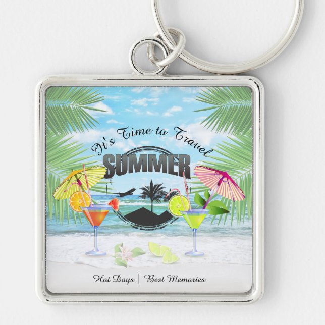 Tropical Beach, Summer Vacation | Personalised Key Ring (Front)