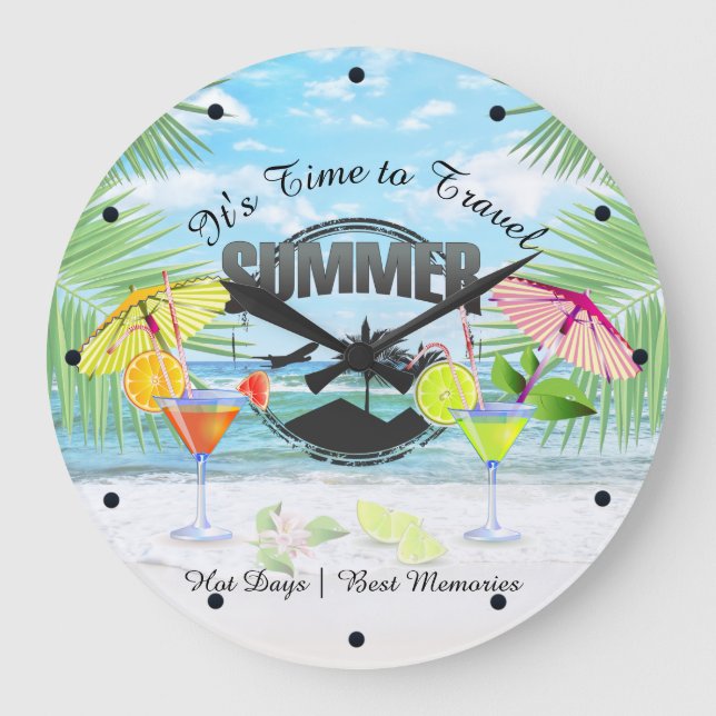 Tropical Beach, Summer Vacation | Personalised Large Clock (Front)
