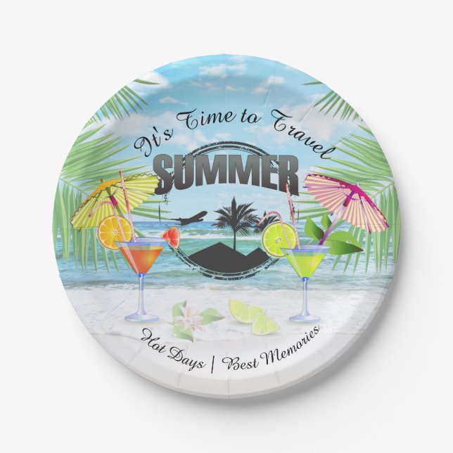 Tropical Beach, Summer Vacation | Personalised Paper Plate (Front)