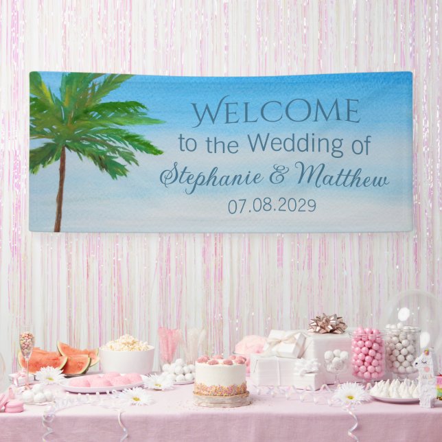 Tropical Beach Summer Watercolor Wedding Banner (Party)