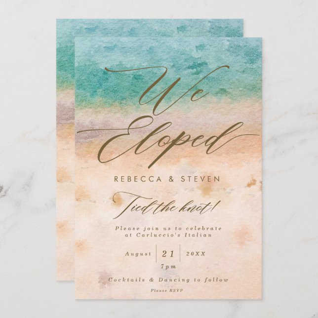 tropical beach summer we eloped invitation (Front/Back)